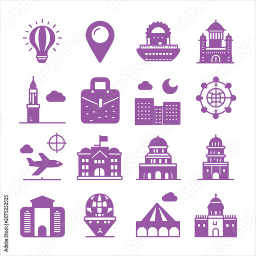 Travel Landmark Icon Collection Vector Illustration Set