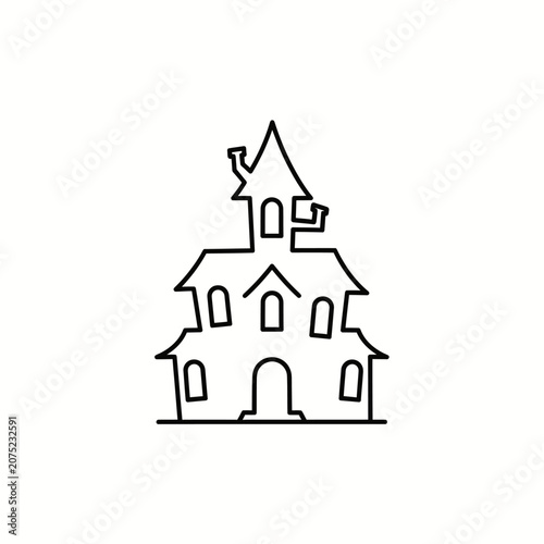 Haunted House Silhouette for Halloween, Spooky Building Outline Icon