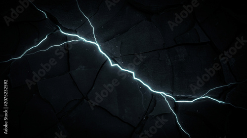 Close-up of Lightning Strike Illuminating Dark Night Sky with Storm Clouds
