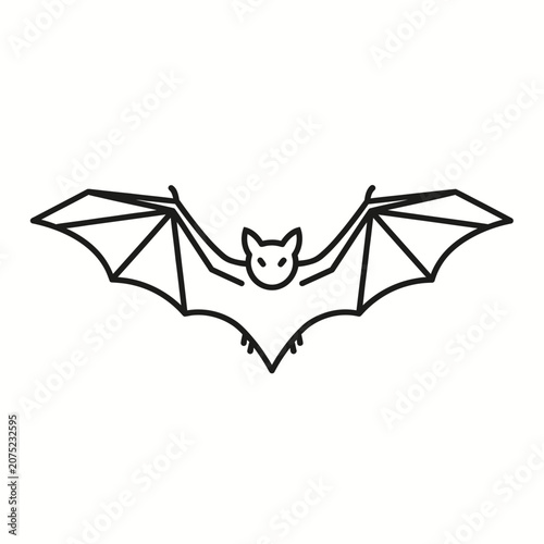 Minimalist Bat Icon for Halloween, Graphic Resource, Outline of Flying Mammal