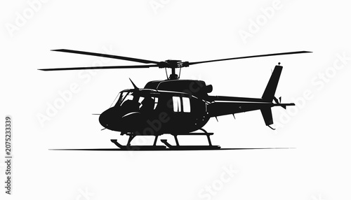 Foto Black helicopter silhouette with rotors.