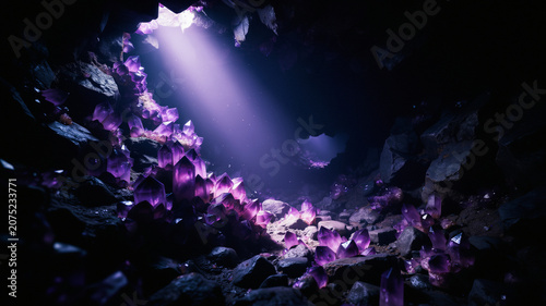 Underwater Cave Scene with Sunlight Filtering Through Water