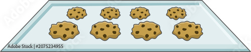 Cartoon Illustration of Chocolate Chip Cookies on Baking Sheet