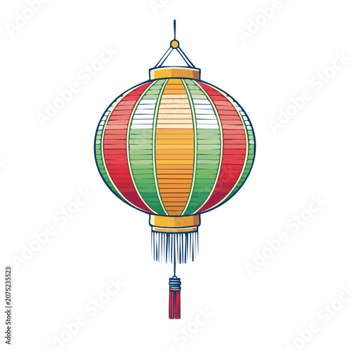 Red and green table lamp with yellow bulb illustration