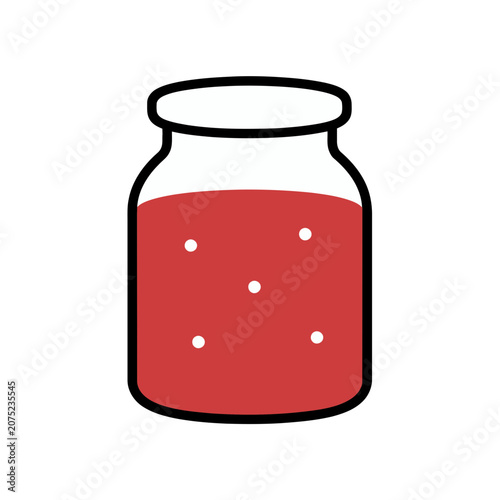 Red liquid in glass jar with bubbles, flat vector icon