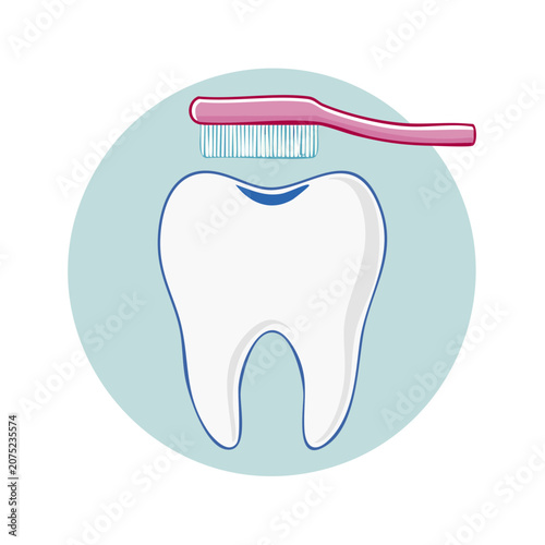 Tooth and Toothbrush Flat Vector Icon