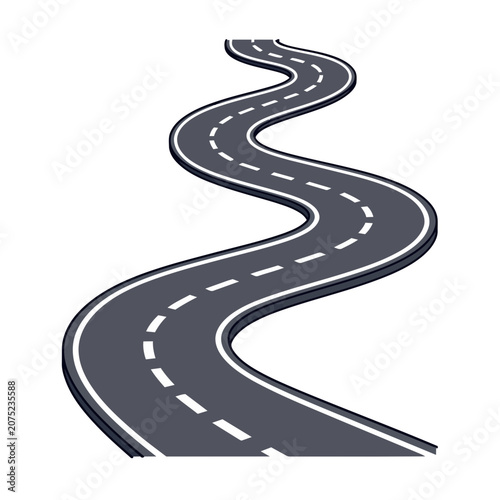 Winding road vector illustration with lane markings