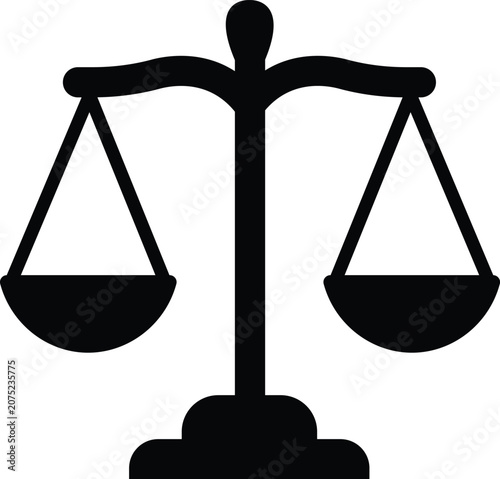 Justice Balance Scale Icon Black Silhouette Law Symbol Vector