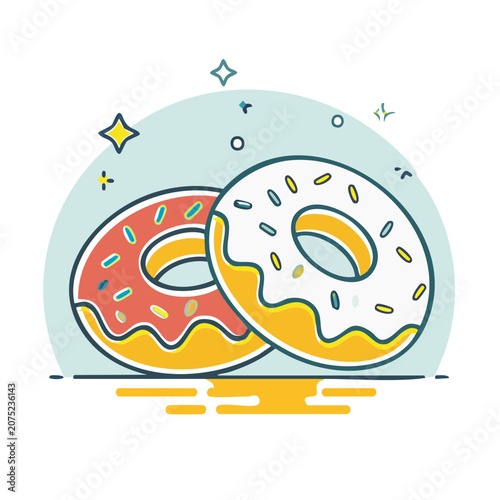 Two Colorful Donuts Flat Vector Illustration