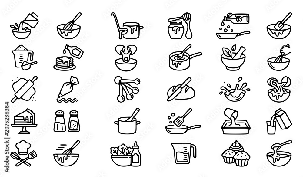 Fototapeta premium Liquid and food monochrome icon set vector illustration