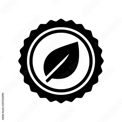 Fotografie Eco Certification icon featuring a leaf enclosed within a quality badge