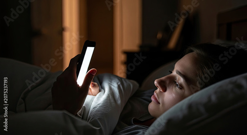 Person using mobile phone in bed late at night.
