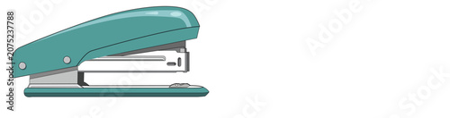 Foto A green stapler with a shiny metal staple holder and base