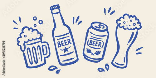 Foto Beer Drinks Doodle Icons Set Vector Illustration