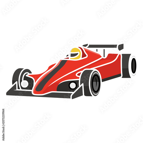 Red race car with driver in flat vector style