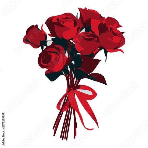 Red Rose Bouquet with Ribbon Vector Illustration
