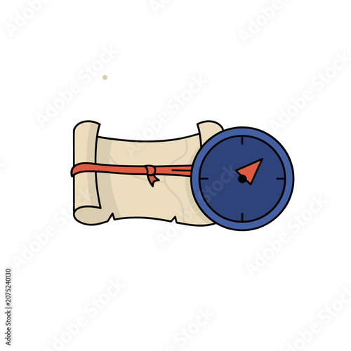 Scroll with Clock and Red Ribbon Vector Illustration
