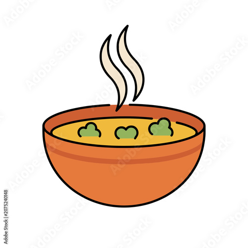 Steaming bowl of soup with broccoli