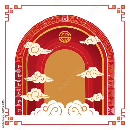Traditional Chinese Ornamental Archway Frame with Cloud Motifs