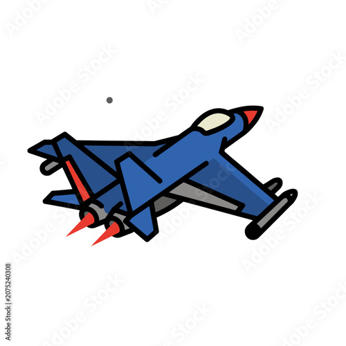 Blue jet fighter aircraft flat vector illustration
