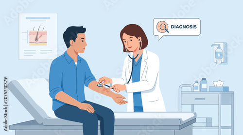 Doctor Examining Patient's Arm for Diagnosis in Clinic