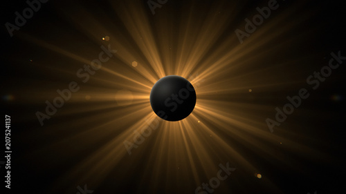 Eclipse with Solar Corona and Bright Rays in Dark Sky