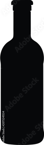 Black wine bottle, wine bottle silhouette, bottle icon, vector illustration, wine glass container