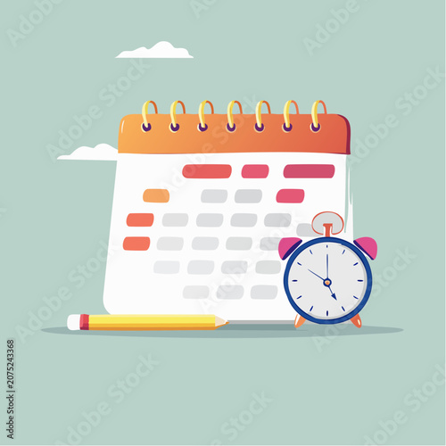 A colorful illustration of calendar and clock.