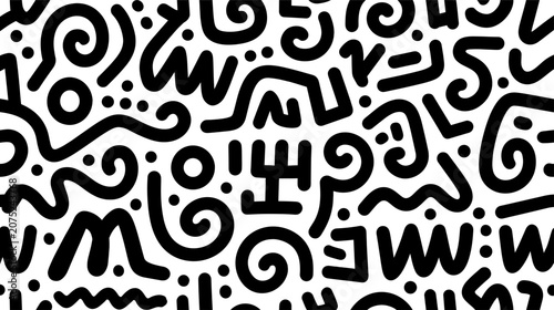 Vászonkép Seamless black and white doodle pattern creating a pop art background texture wi
