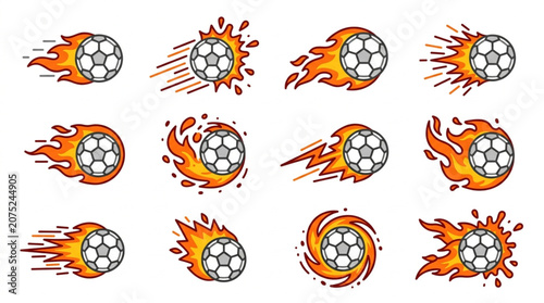 Photos Collection of Soccer Balls on Fire and Moving Fast.