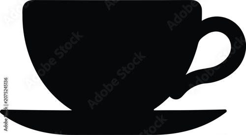 Black cup, coffee cup, tea cup icon, vector cup, saucer