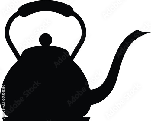 Black kettle silhouette, tea kettle icon, kitchen utensil, cooking symbol