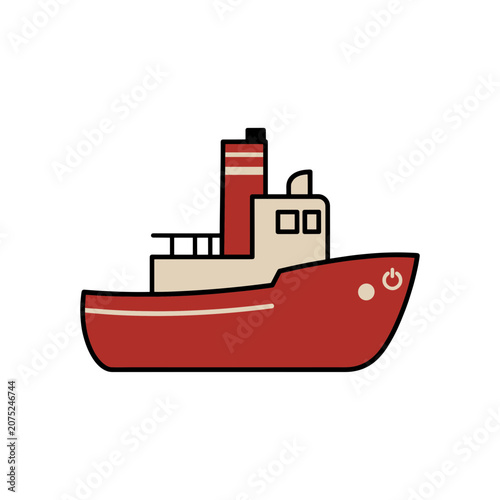Red Tugboat Flat Vector Illustration