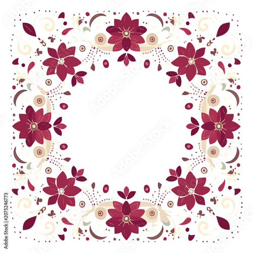 Symmetrical burgundy floral border frame vector