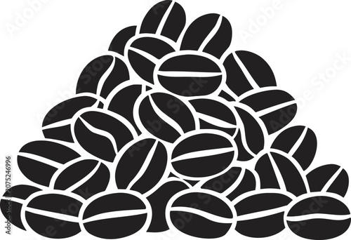 Black coffee beans, coffee beans, vector coffee icons, pile of coffee beans