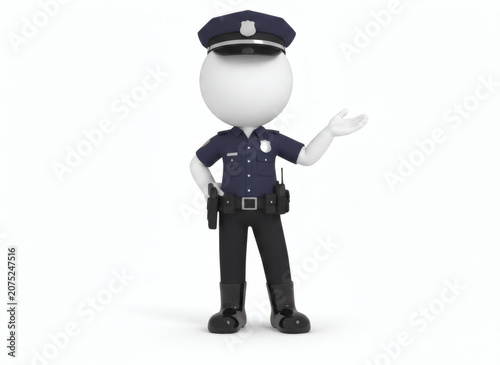 3D White Character Police Officer Presenting.