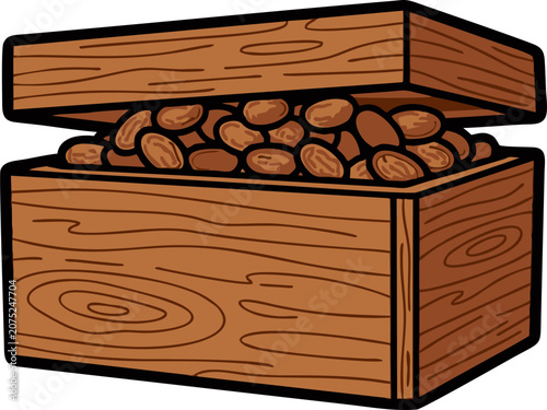 Tableau sur toile Coffee Beans Filling a Rustic Wooden Box for Storage Illustration