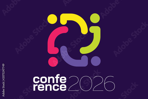 Modern 2026 conference branding with abstract people in square loop formation