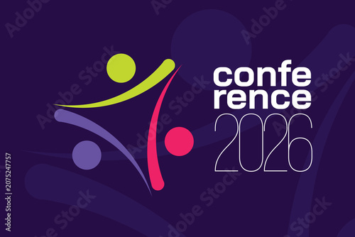 Creative 2026 conference logo with three dynamic, colorful abstract people