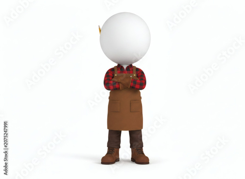3D Render of a Cartoon Character Wearing an Apron and Plaid Shirt.