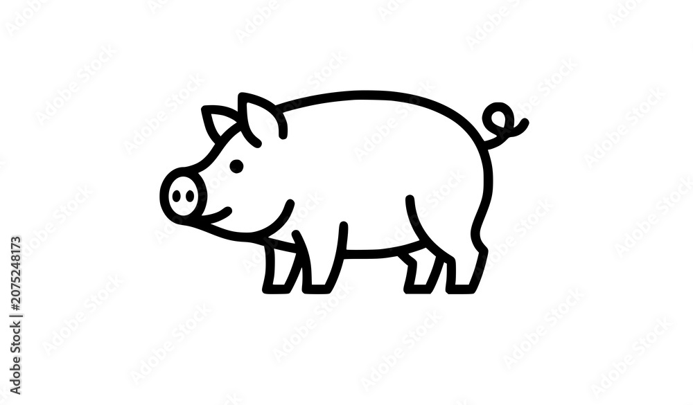 Obraz premium Pixel Perfect Pig Line Art Vector Icon with Thin Outline Minimal Symbol