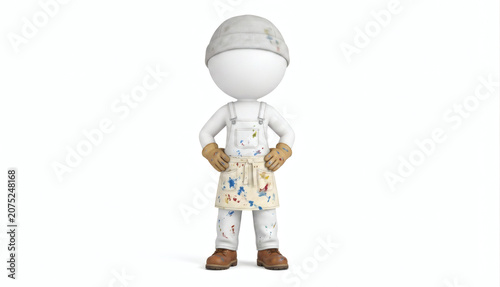 White 3D Man Character Wearing Overalls and Hard Hat.