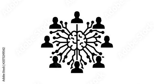 Artificial Intelligence Network Connecting People and Brain Icon