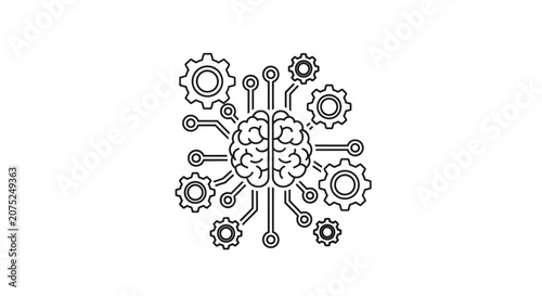 Artificial Intelligence Brain with Gears and Circuits - AI Technology Concept
