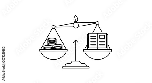 Balance Scale Weighing Coins Against Open Book, Symbolizing Education vs. Money