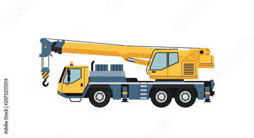 Yellow Mobile Crane Truck Isolated on White Background