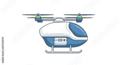 A futuristic drone with propellers and landing gear on a white background.