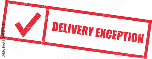 Photos Delivery exception grunge rubber stamp with checkmark