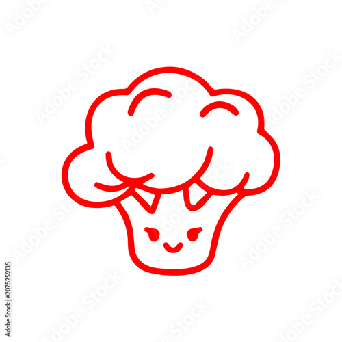 Cartoon broccoli icon with smiling face in minimalist style  
