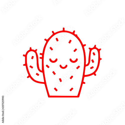 Cute cactus illustration with a happy expression in bright red color - Concept of Funny icons for kids and adults  